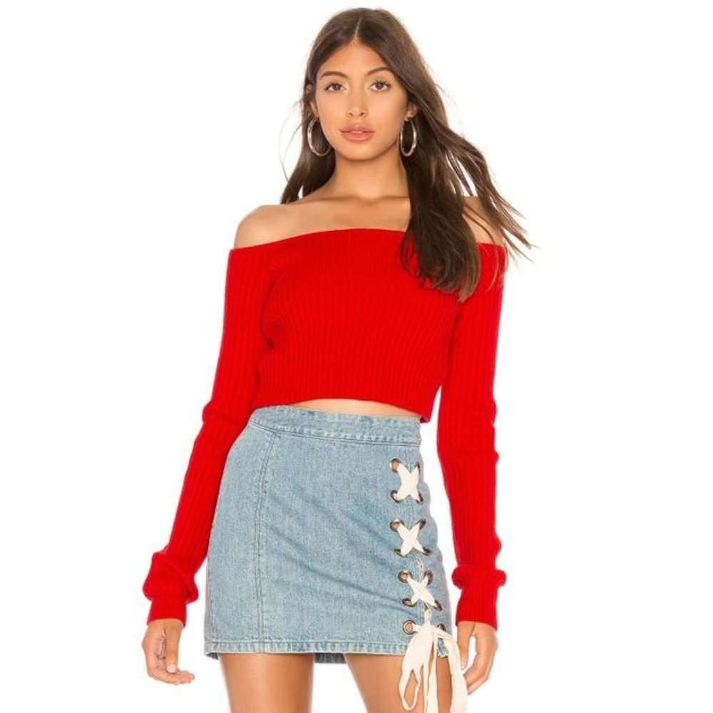 NWT Lovers + Friends red cropped ribbed sweater